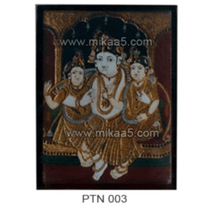 Lord Krishna Tanjore Painting with Radha & Rukmani